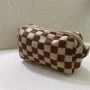 Brand new Textured Knit Checkered Cosmetic Bag